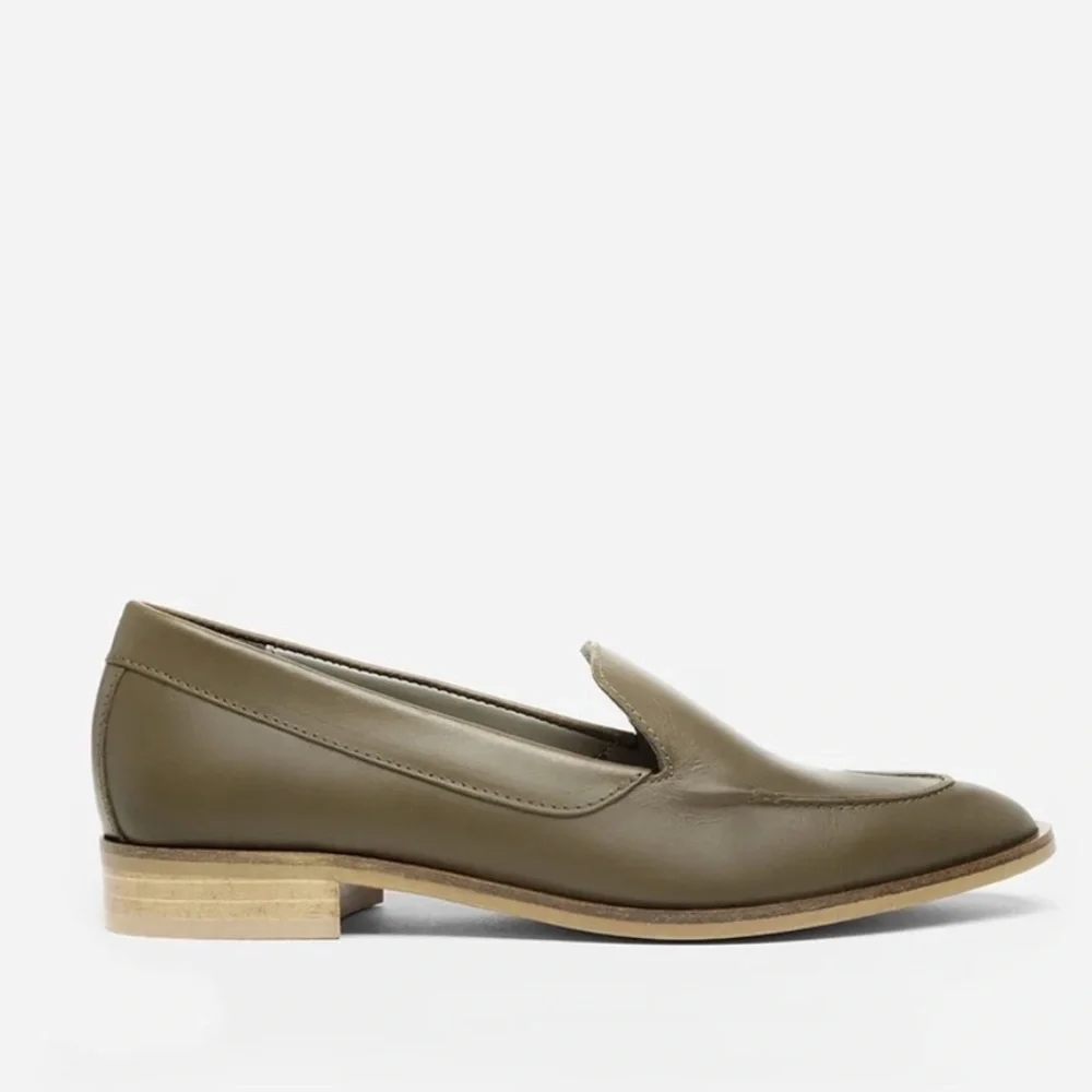 Everlane The Modern Leather Loafers Flats Shoes Olive Green /Taupe Made in Italy - Picture 3 of 16